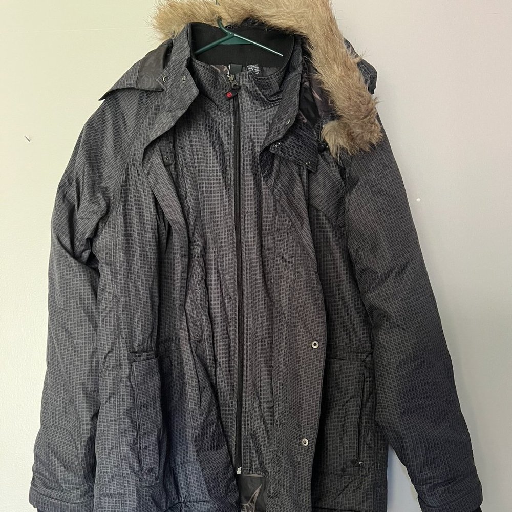 Black Patterned ELEMENT Ski Jacket - Hooded and Insulated Coat